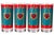 Vintage set of four Cera Glass highball glasses in the Regimental Drum pattern, featuring bold teal and red enamel...