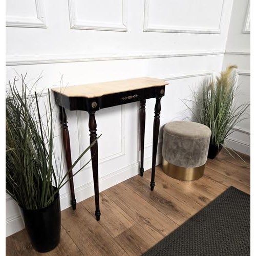 Mid-Century Italian Wood Brass Wall Console Table with Marble Top, 1950s For Sale - Image 6 of 10