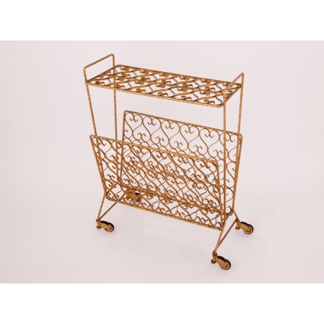 Gold Mid Century Italian Magazine Rack or Side Table Gold 1960s For Sale - Image 8 of 11