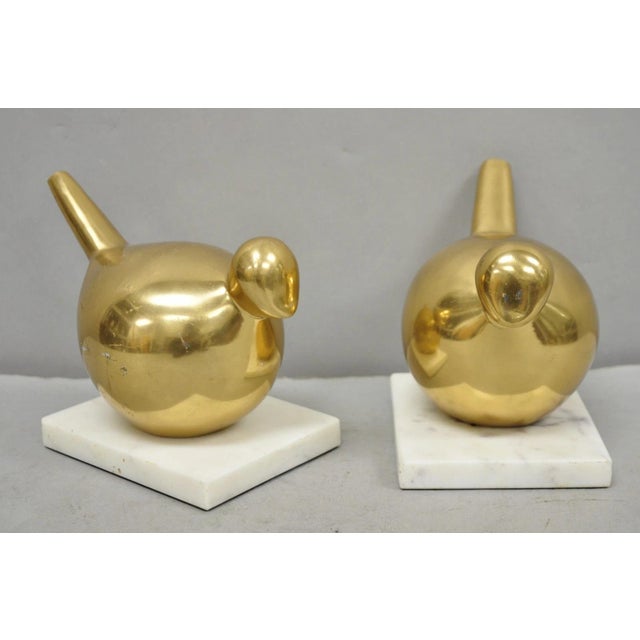 Late 20th Century Modern Gold Marble Pheasant Quail Bird Dove Brass Modernist Sculpture - A Pair For Sale - Image 14 of 15