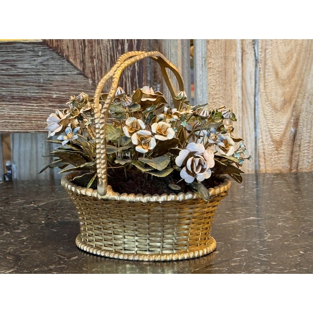 Traditional 1950s Janet Hutchison Enameled Flowers Basket For Sale - Image 3 of 8