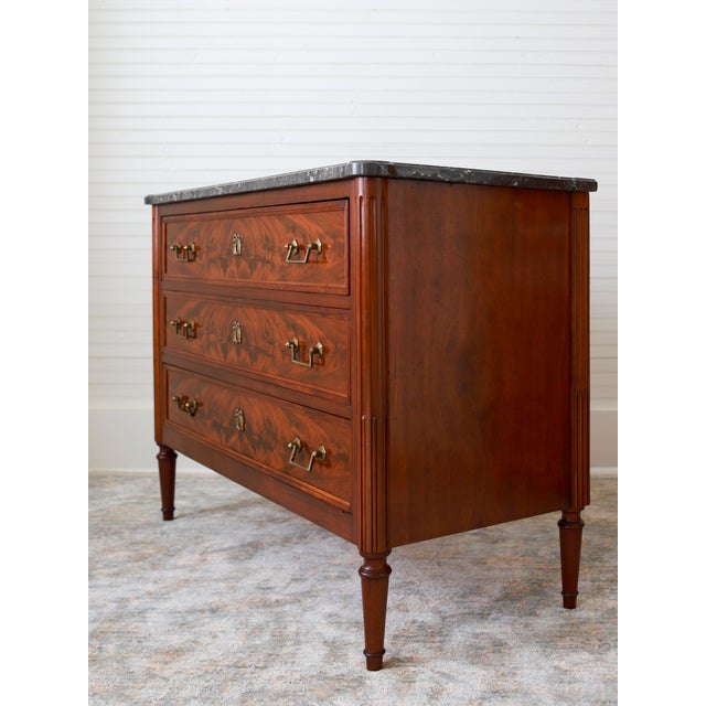 19th C French Louis XVI Style Commode With Marble Top For Sale - Image 4 of 12