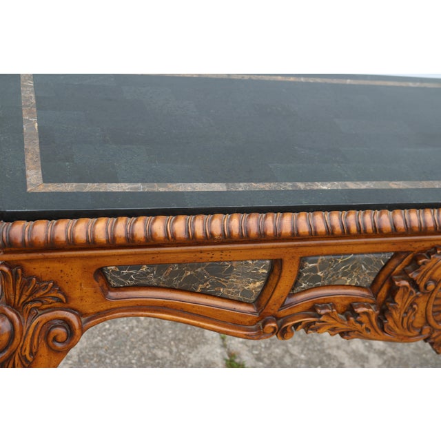 1990s Tessellated Marble Banded and Carved Walnut Console Table For Sale - Image 15 of 17