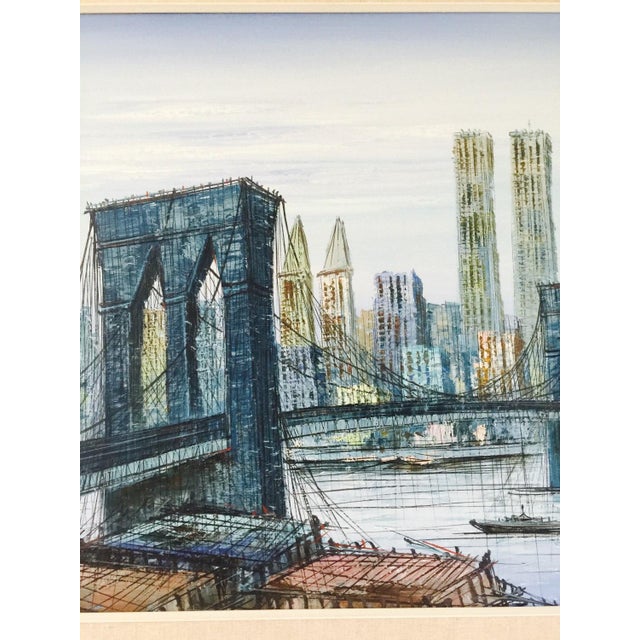 1970s Vintage Brooklyn Bridge With Twin Towers Painting Chairish