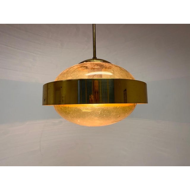 Metal Mid-Century Space Age Brass and Glass UFO Pendant from Kamenicky Senov, 1970s For Sale - Image 7 of 9