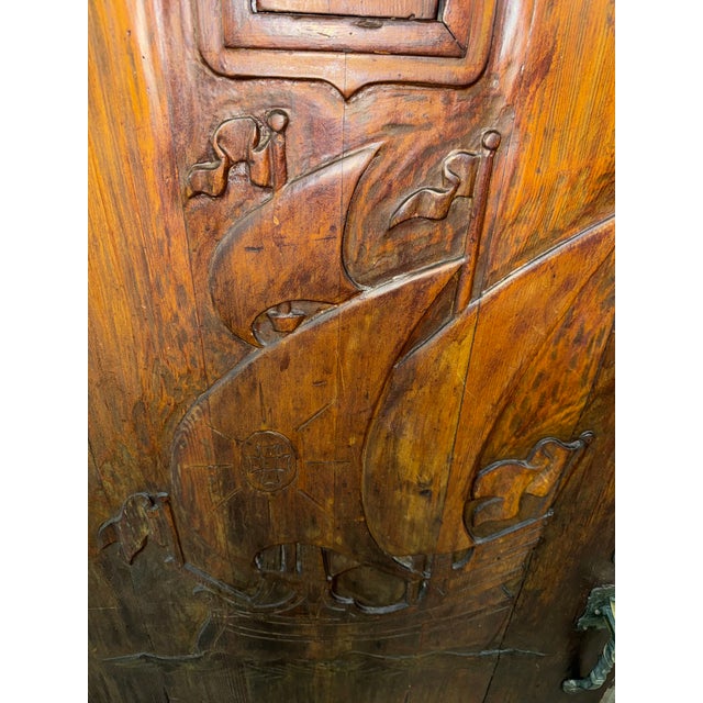 Spanish Incredible Rare 1920’s Hand-Carved Spanish Galleon Front Door With Speakeasy For Sale - Image 3 of 12