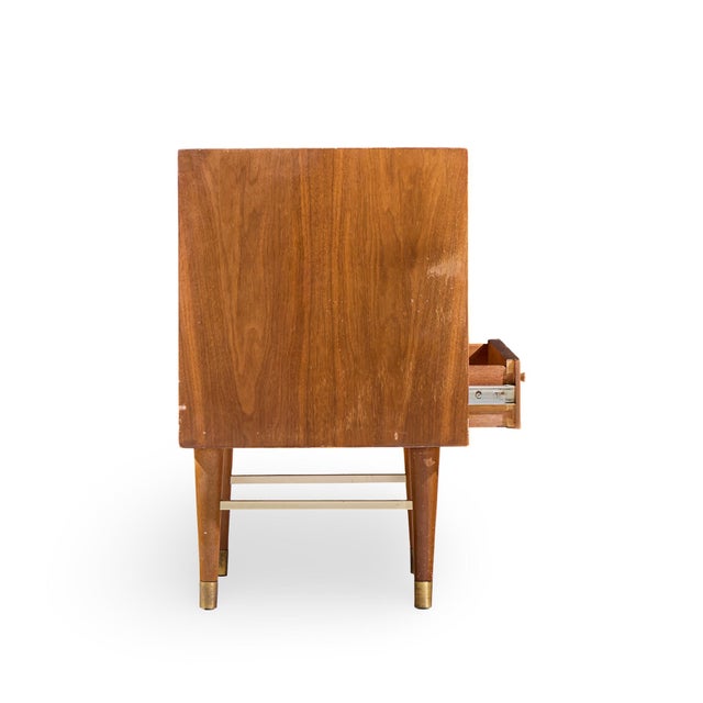 Paul McCobb Paul McCobb Style Furnette Mid Century Walnut and Brass Nightstands - Pair For Sale - Image 4 of 11
