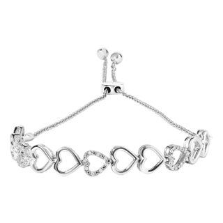 .925 Sterling Silver 1/10 Cttw Diamond Heart Link Bolo Bracelet (I-J Color, I2-I3 Clarity) For Sale