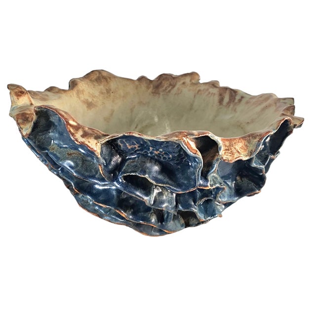 Studio Art Pottery Sculptural Ruffled Bowl, Brutalist Handcrafted Ceramic 13.5" For Sale - Image 4 of 12