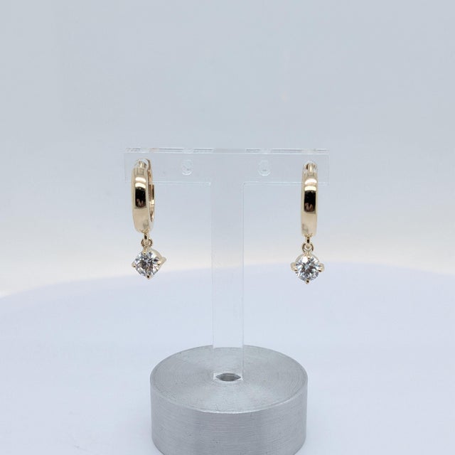 Metal 10k Yellow Gold Hoop Earrings With 0.15ct Lab-Grown Diamond Drops, A Pair For Sale - Image 7 of 7
