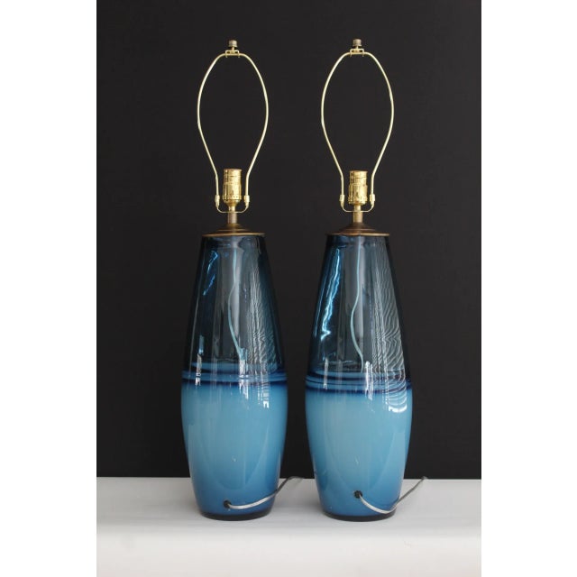Blue Seguso Style Murano Lamps. For Sale - Image 8 of 12