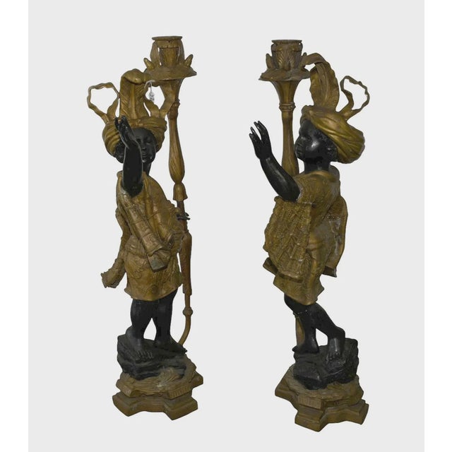 1900 - 1909 57 Inches Tall Pair Vintage Brone Baroque Light Statues For Sale - Image 5 of 5