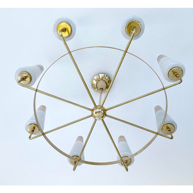 Metal Large Vintage Italian Glass and Brass Chandelier, 1950s For Sale - Image 7 of 18