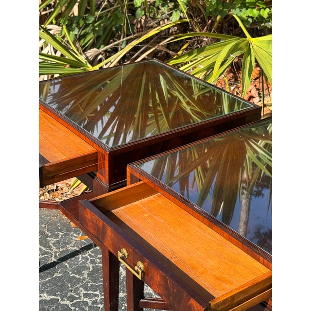 Brown Pair of 1940s Mahogany End Tables With Glass Tops For Sale - Image 8 of 8