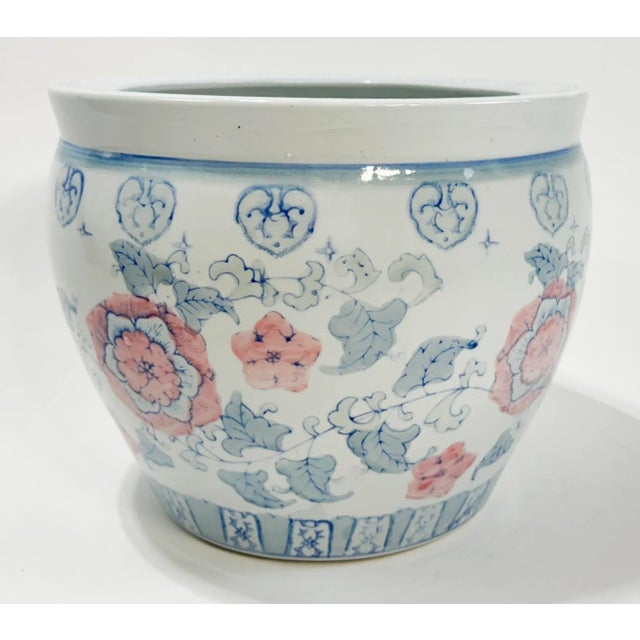 Ceramic Vintage Large Porcelain Pastel Floral Fish Bowl Planter Cachepot For Sale - Image 7 of 8