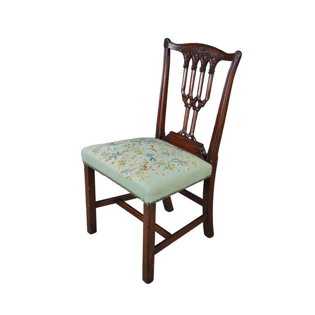Victorian Antique Victorian Gothic Chippendale Style Carved Mahogany Chair Animal Print For Sale - Image 3 of 18