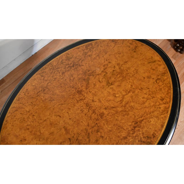 19th Antique Victorian Oval Center Table With Burl Wood Walnut Top & Ebonized Accents For Sale - Image 16 of 16