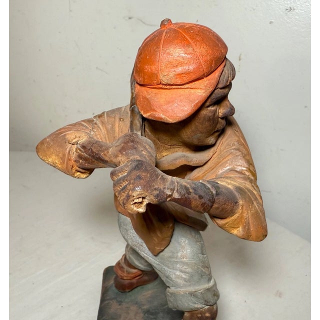 Very Rare Antique 1800s Hand Carved Wood Folk Art Baseball Sculpture Statue For Sale - Image 17 of 17