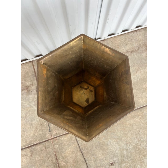 Contemporary Mid 20th Century Large Hammered Brass Vase, Geometric For Sale - Image 3 of 6
