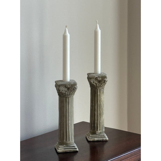 Neoclassical-Style Cast Plaster Candlestick Holders -- a Pair For Sale - Image 12 of 12