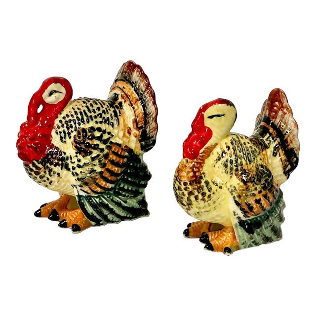 1940s Boho Chic Americana Farmhouse Turkey Salt & Pepper Shakers - A Pair, Thanksgiving For Sale