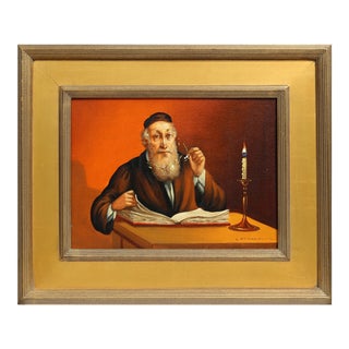 Abraham Straski, Rabbi Reading by Candelight (13-F), Painting For Sale