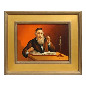 Abraham Straski, Rabbi Reading by Candelight (13-F), Painting