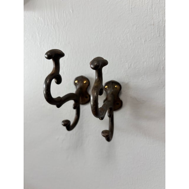 Antique Cast Metal Wall Mount Hat and Coat Hooks - A Pair For Sale - Image 4 of 6