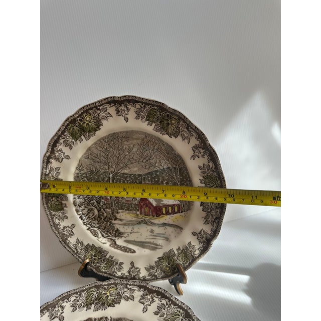 Vintage 1950s Johnson Bros England "The Ice House" 9.75" Diameter Dinner Plates - Set of 5 For Sale In New York - Image 6 of 13