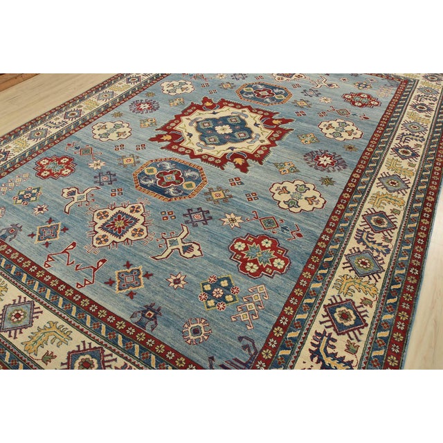 Farmhouse Kazak Rug 10’1” X 13’6” Blue Wool Tribal Hand-Knotted Oriental Carpet For Sale - Image 3 of 15