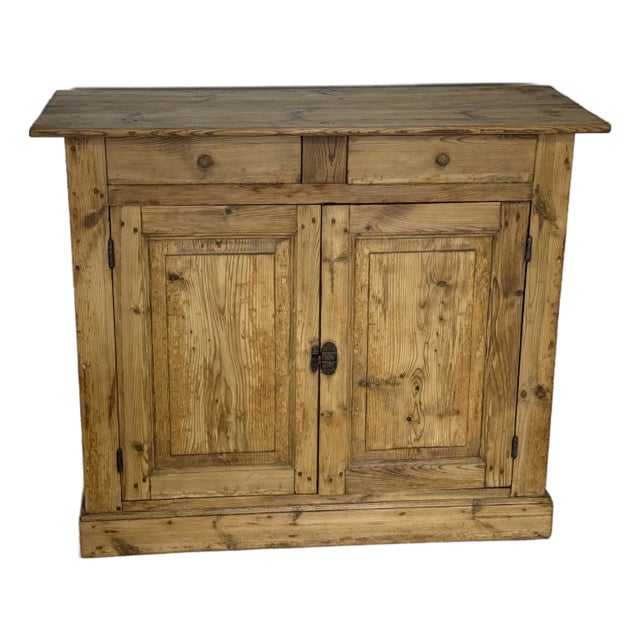 Antique Pine Sideboard Cupboard With Two Drawers From England For Sale