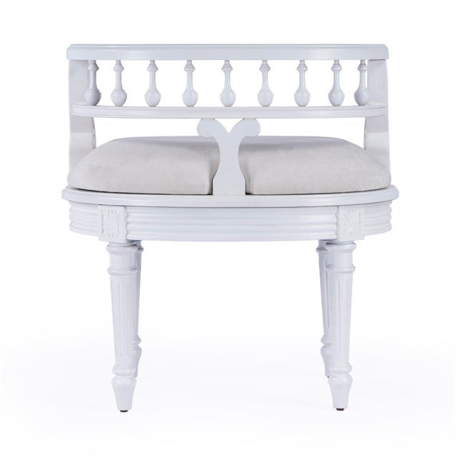 Wood Hathaway 22.5 in. W Oval Upholstered and Wood Traditional Vanity Seat, Cottage White For Sale - Image 7 of 9