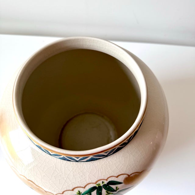 Ceramic Japanese Polychrome Bok Choy Fan Vase For Sale - Image 7 of 8