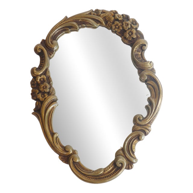Vintage Rococo French Gold Plaster Ornate Wall Mirror, 1960s For Sale