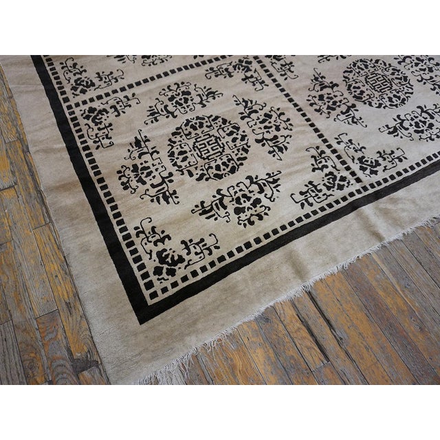 Luxurious Beige Open Field With Black Diamond Pattern Antique Chinese Peking Rug For Sale - Image 9 of 11