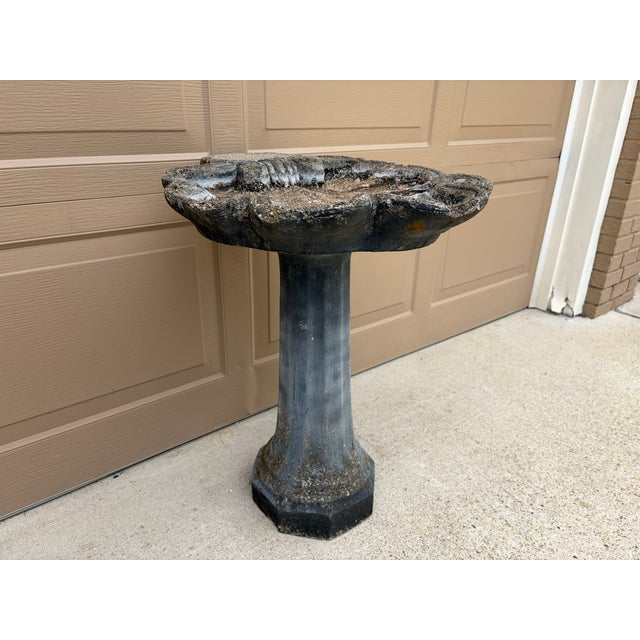 Sculpture Materials Vintage Grotto Style Cast Concrete Shell Birdbath For Sale - Image 7 of 12