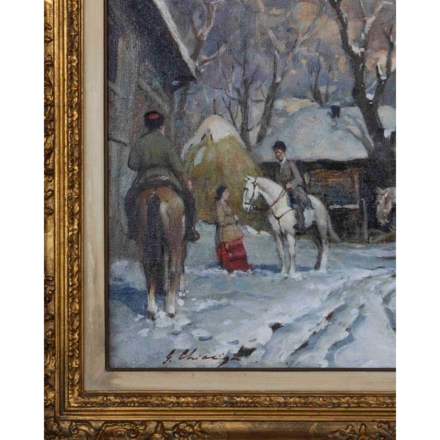 Mid 20th Century Landscape with Figures and Horses Oil Painting For Sale - Image 4 of 8