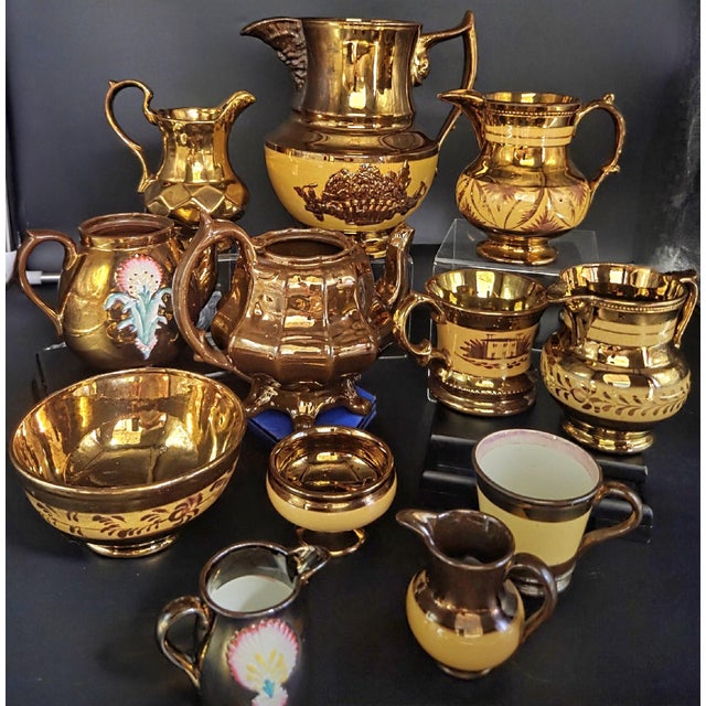 19th Century Antique English Copper Lustreware Collection- 12 Piece Set For Sale - Image 4 of 18