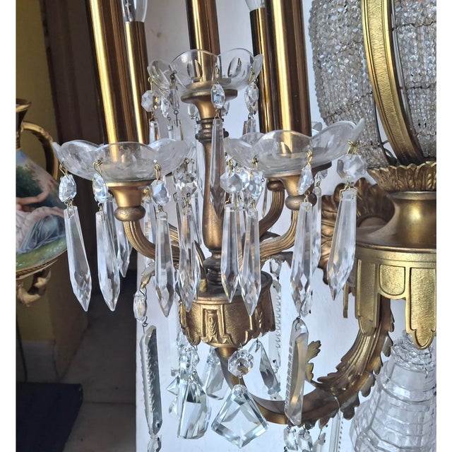 Monumental Hollywood Regency 43" French Style 17-Light Crystal Girandole Wall Sconces Gilt Brass a - Pair For Sale - Image 15 of 18
