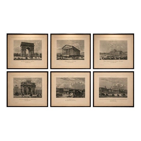 Paris Views: Arc de Triomphe, Madeleine, Tuileries, 1855, Prints, Set of 6 For Sale