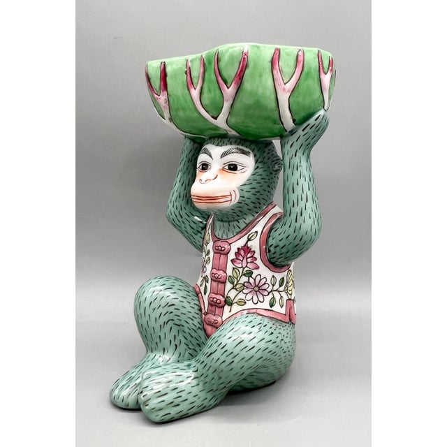 Vintage Andrea by Sadek Chinoiserie Monkey With Bok Choy Bowl – Hand-Painted Ceramic – Hollywood Regency / Grandmillennial For Sale - Image 9 of 13