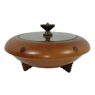 Art Deco Wood and Transparent Tripod Box, Italy, 1940s For Sale