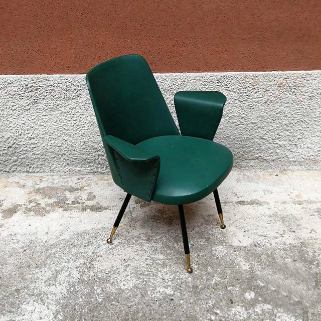 1950s 1950s Vintage Green Leather Armchair For Sale - Image 5 of 6