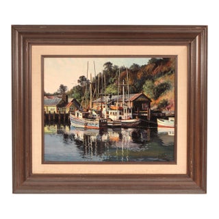 Painting by Filastro Mottola (1915-2008) of Boats in Noyo Bay For Sale