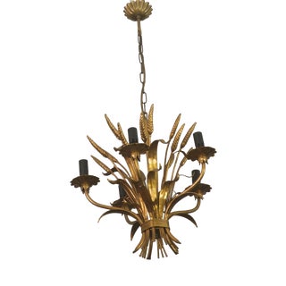 Gold-Plated Tole Wheatsheaf Chandelier by Hans Kögl, 1960s For Sale