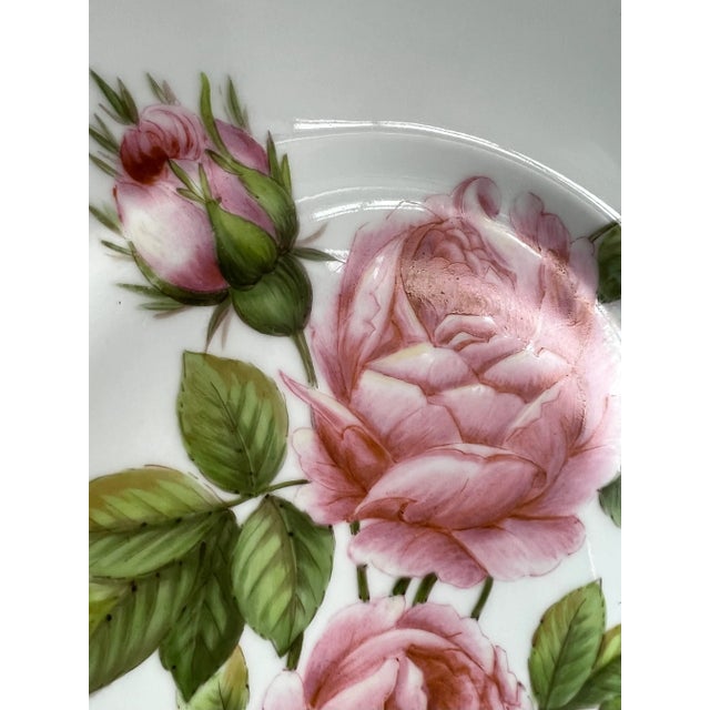 Vintage Mid 20th Century Hand Painted Pink Cottage Roses Porcelain Plates - a Pair For Sale In Washington DC - Image 6 of 8