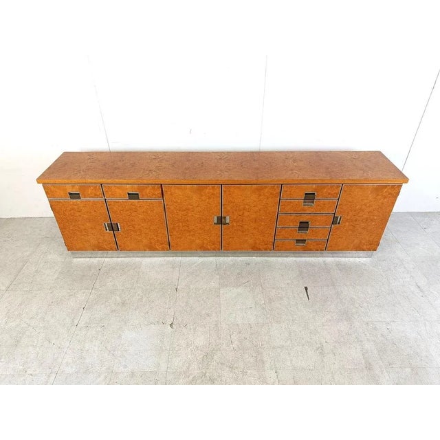 1970s Vintage Italian Burl Wood Credenza, 1970s For Sale - Image 5 of 10