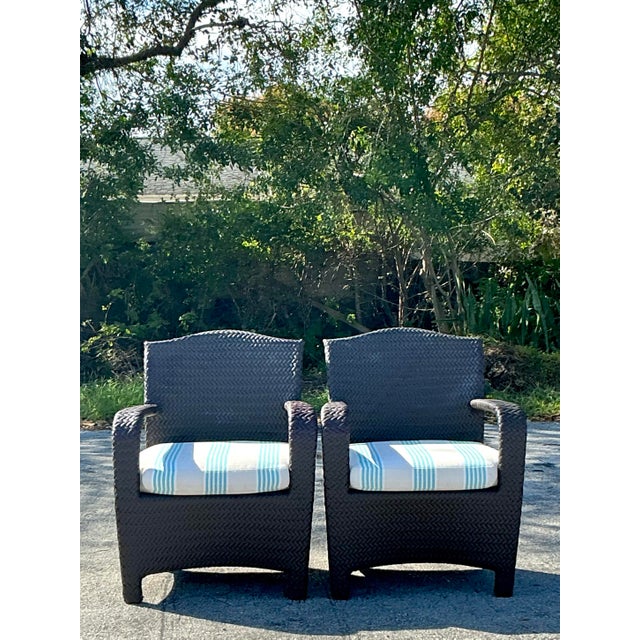 Vintage Coastal Woven Rattan Lounge Chairs - a Pair For Sale In West Palm - Image 6 of 9
