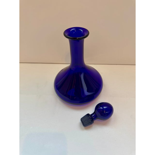 Vintage Thomas Webb Cobalt Bristol Blue Glass Ship's Decanter With Stopper - Signed For Sale In Houston - Image 6 of 8