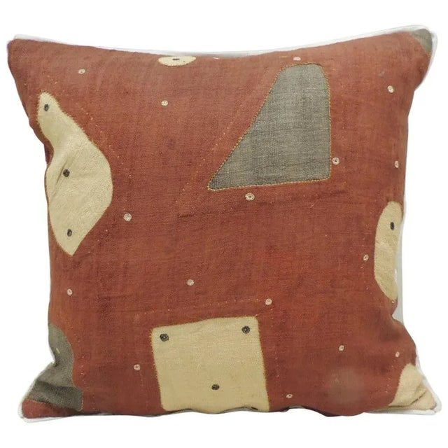 Vintage Applique Raffia Brown and Rust Kuba Decorative Pillows Matisse Style For Sale - Image 10 of 11